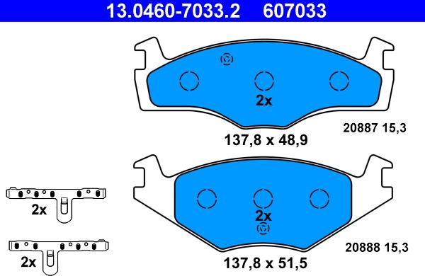 ATE 13.0460-7033.2 - Тормозные колодки, дисковые, комплект parts5.com