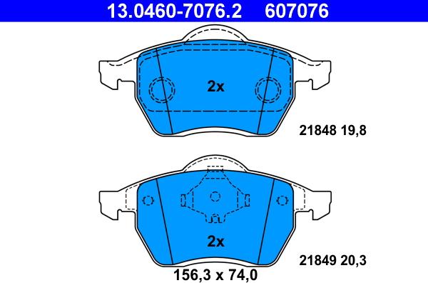 ATE 13.0460-7076.2 - Тормозные колодки, дисковые, комплект parts5.com