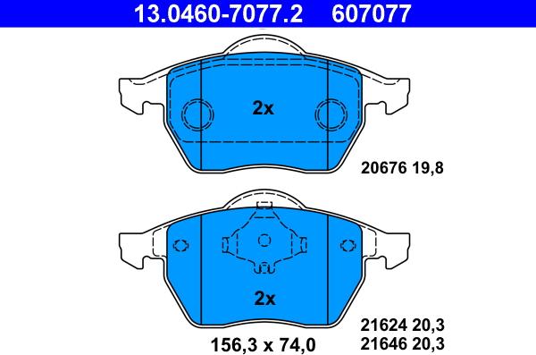 ATE 13.0460-7077.2 - Тормозные колодки, дисковые, комплект parts5.com