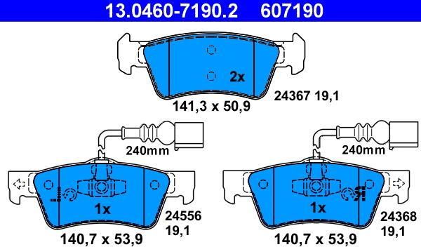 ATE 13.0460-7190.2 - Тормозные колодки, дисковые, комплект parts5.com