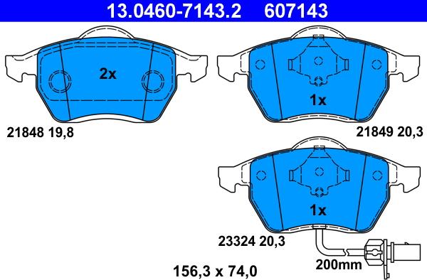 ATE 13.0460-7143.2 - Тормозные колодки, дисковые, комплект parts5.com