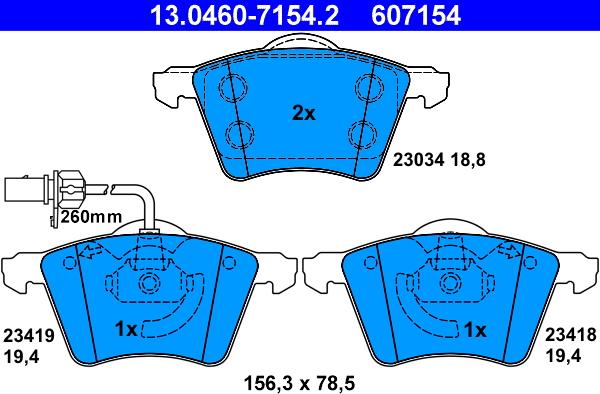 ATE 13.0460-7154.2 - Тормозные колодки, дисковые, комплект parts5.com