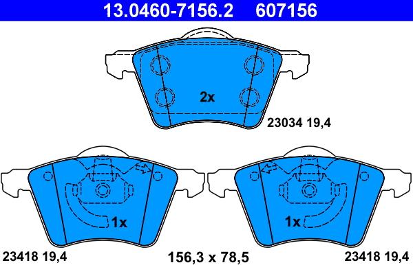 ATE 13.0460-7156.2 - Тормозные колодки, дисковые, комплект parts5.com