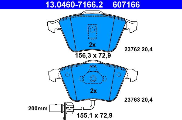 ATE 13.0460-7166.2 - Тормозные колодки, дисковые, комплект parts5.com