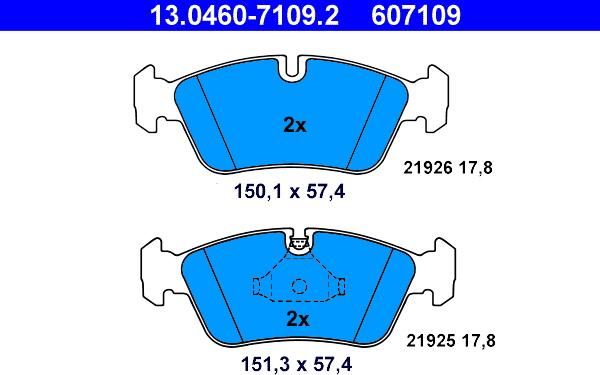 ATE 13.0460-7109.2 - Тормозные колодки, дисковые, комплект parts5.com