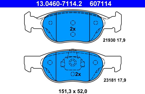 ATE 13.0460-7114.2 - Тормозные колодки, дисковые, комплект parts5.com