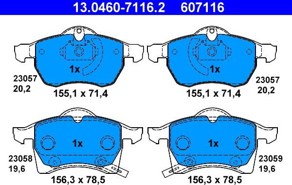 ATE 13.0460-7116.2 - Тормозные колодки, дисковые, комплект parts5.com