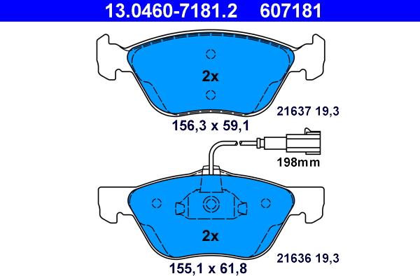 ATE 13.0460-7181.2 - Тормозные колодки, дисковые, комплект parts5.com