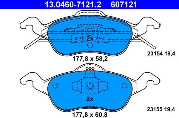 ATE 13.0460-7121.2 - Тормозные колодки, дисковые, комплект parts5.com