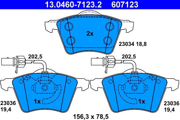 ATE 13.0460-7123.2 - Тормозные колодки, дисковые, комплект parts5.com