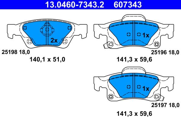 ATE 13.0460-7343.2 - Тормозные колодки, дисковые, комплект parts5.com