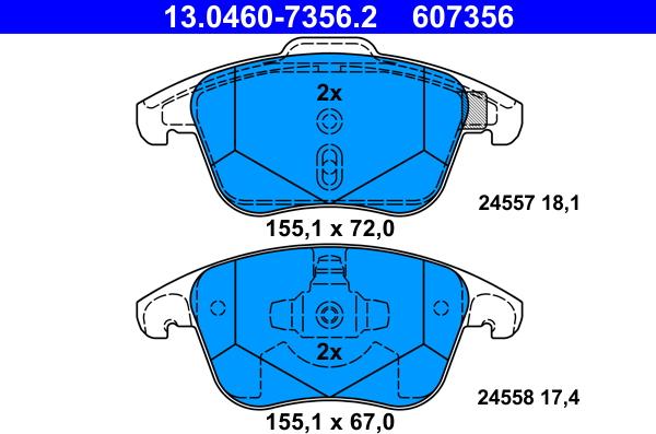 ATE 13.0460-7356.2 - Тормозные колодки, дисковые, комплект parts5.com