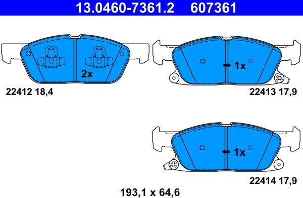 ATE 13.0460-7361.2 - Тормозные колодки, дисковые, комплект parts5.com