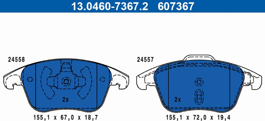 ATE 13.0460-7367.2 - Тормозные колодки, дисковые, комплект parts5.com