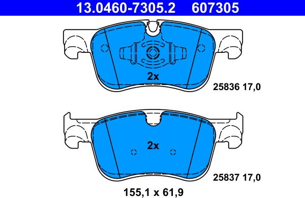 ATE 13.0460-7305.2 - Тормозные колодки, дисковые, комплект parts5.com