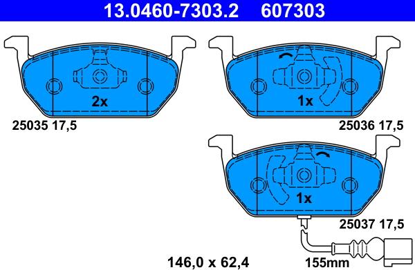 ATE 13.0460-7303.2 - Тормозные колодки, дисковые, комплект parts5.com