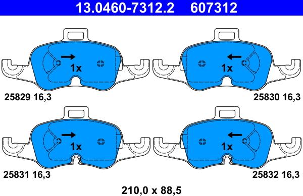 ATE 13.0460-7312.2 - Тормозные колодки, дисковые, комплект parts5.com