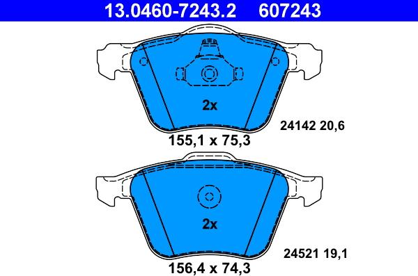 ATE 13.0460-7243.2 - Тормозные колодки, дисковые, комплект parts5.com