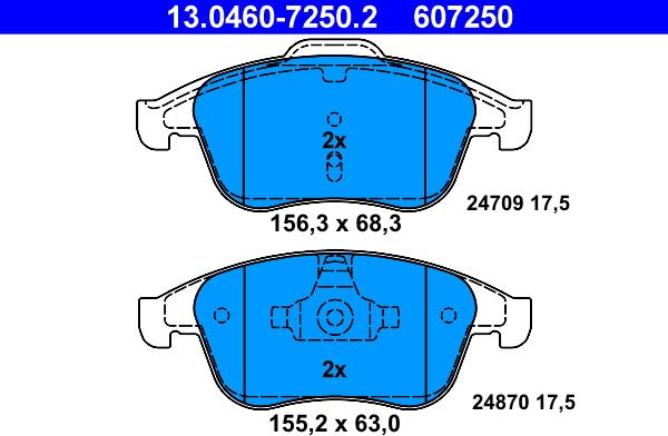 ATE 13.0460-7250.2 - Тормозные колодки, дисковые, комплект parts5.com