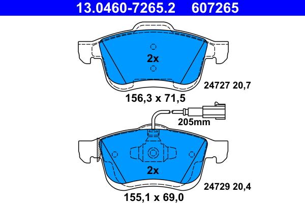 ATE 13.0460-7265.2 - Тормозные колодки, дисковые, комплект parts5.com