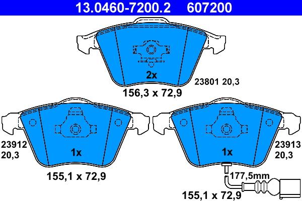 ATE 13.0460-7200.2 - Тормозные колодки, дисковые, комплект parts5.com