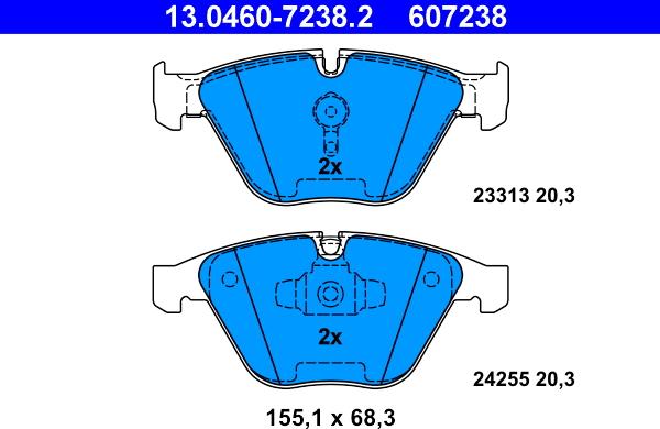 ATE 13.0460-7238.2 - Тормозные колодки, дисковые, комплект parts5.com