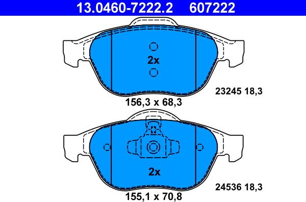 ATE 13.0460-7222.2 - Тормозные колодки, дисковые, комплект parts5.com