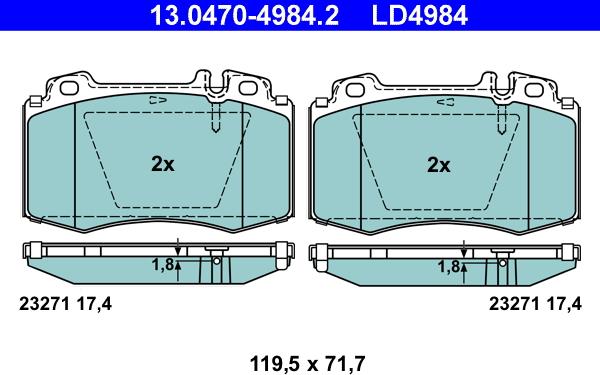 ATE 13.0470-4984.2 - Тормозные колодки, дисковые, комплект parts5.com