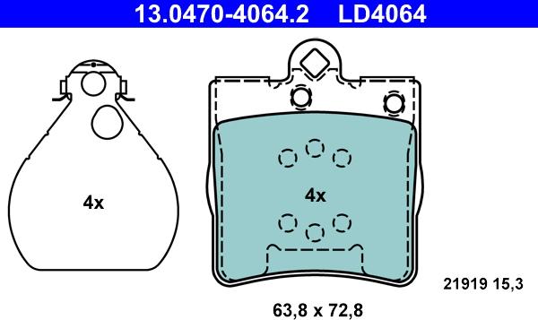 ATE 13.0470-4064.2 - Тормозные колодки, дисковые, комплект parts5.com