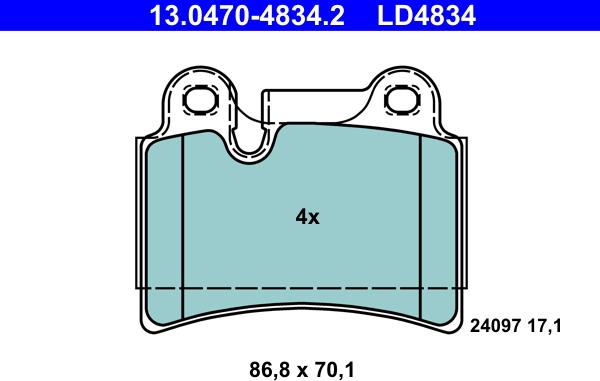 ATE 13.0470-4834.2 - Тормозные колодки, дисковые, комплект parts5.com