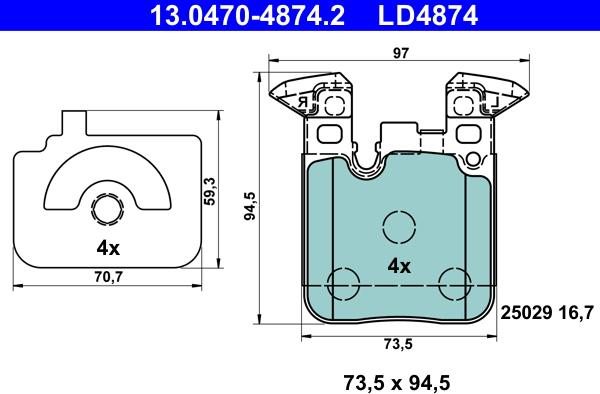 ATE 13.0470-4874.2 - Тормозные колодки, дисковые, комплект parts5.com