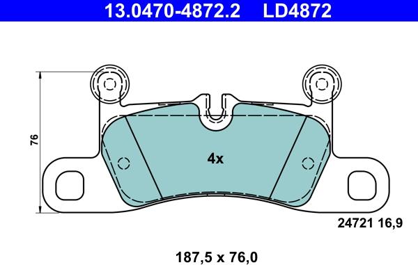 ATE 13.0470-4872.2 - Тормозные колодки, дисковые, комплект parts5.com