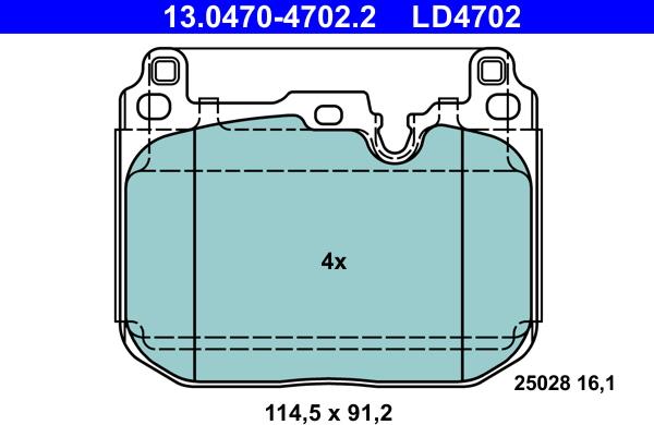 ATE 13.0470-4702.2 - Тормозные колодки, дисковые, комплект parts5.com