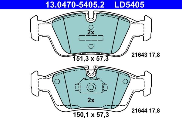 ATE 13.0470-5405.2 - Тормозные колодки, дисковые, комплект parts5.com