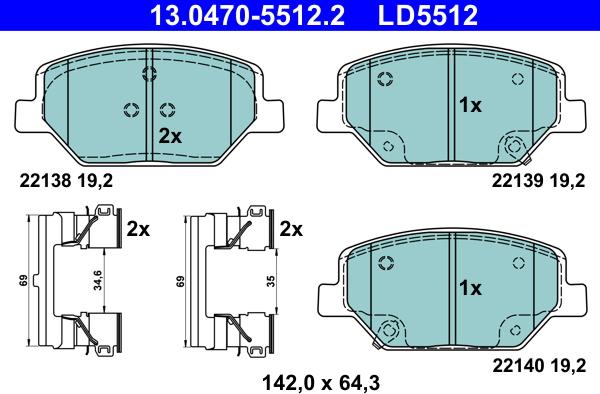 ATE 13.0470-5512.2 - Тормозные колодки, дисковые, комплект parts5.com