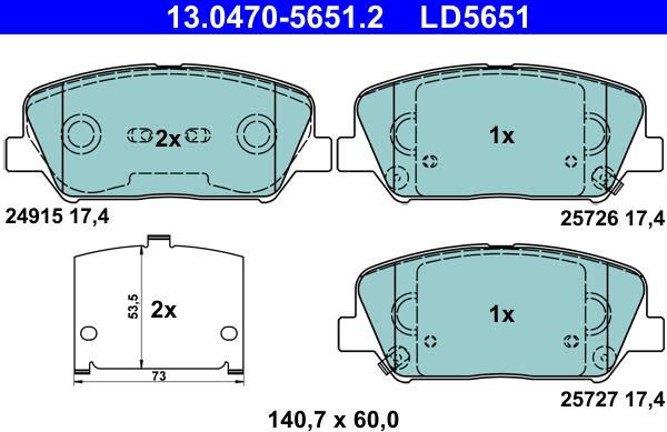 ATE 13.0470-5651.2 - Тормозные колодки, дисковые, комплект parts5.com