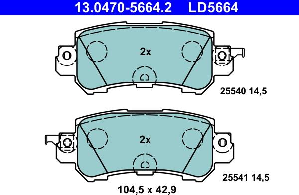 ATE 13.0470-5664.2 - Тормозные колодки, дисковые, комплект parts5.com