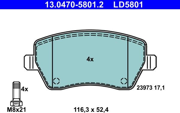 ATE 13.0470-5801.2 - Тормозные колодки, дисковые, комплект parts5.com