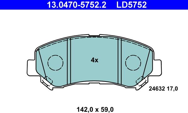 ATE 13.0470-5752.2 - Тормозные колодки, дисковые, комплект parts5.com