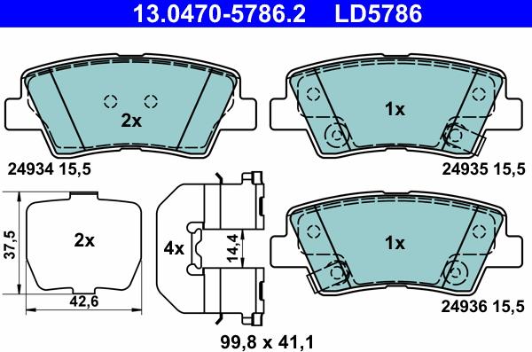 ATE 13.0470-5786.2 - Тормозные колодки, дисковые, комплект parts5.com