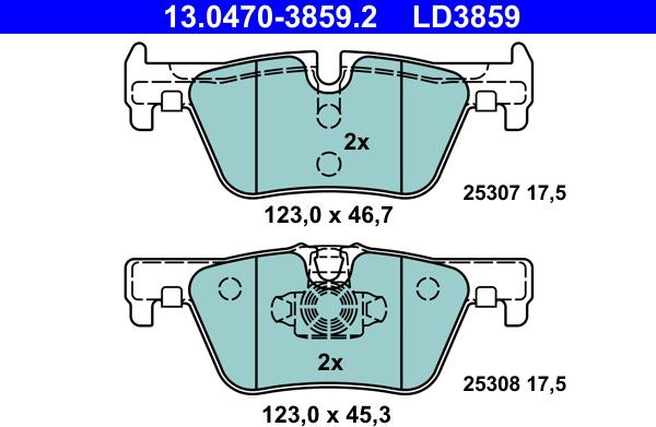 ATE 13.0470-3859.2 - Тормозные колодки, дисковые, комплект parts5.com