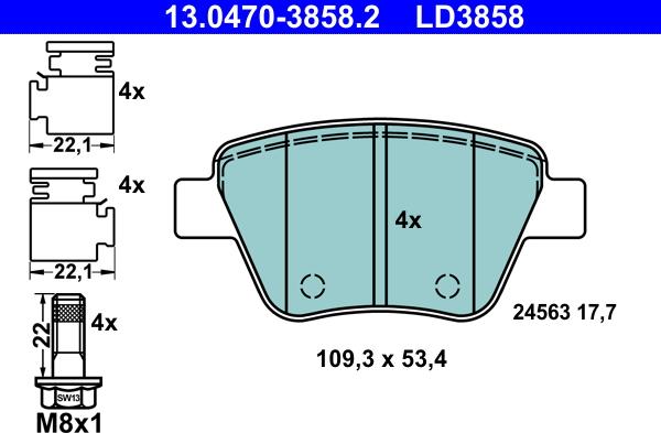 ATE 13.0470-3858.2 - Тормозные колодки, дисковые, комплект parts5.com