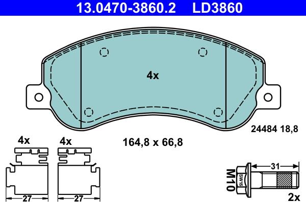 ATE 13.0470-3860.2 - Тормозные колодки, дисковые, комплект parts5.com