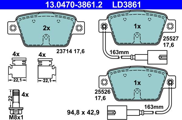 ATE 13.0470-3861.2 - Тормозные колодки, дисковые, комплект parts5.com