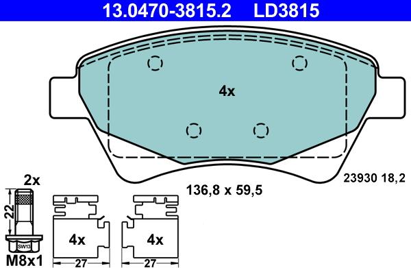 ATE 13.0470-3815.2 - Тормозные колодки, дисковые, комплект parts5.com