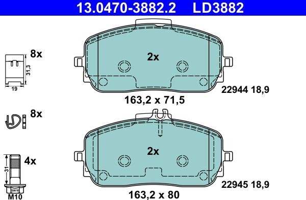 ATE 13.0470-3882.2 - Тормозные колодки, дисковые, комплект parts5.com