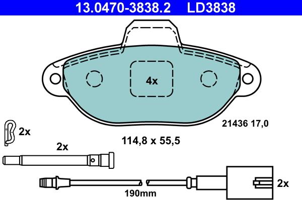 ATE 13.0470-3838.2 - Тормозные колодки, дисковые, комплект parts5.com