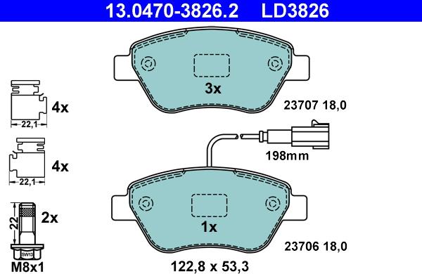 ATE 13.0470-3826.2 - Тормозные колодки, дисковые, комплект parts5.com