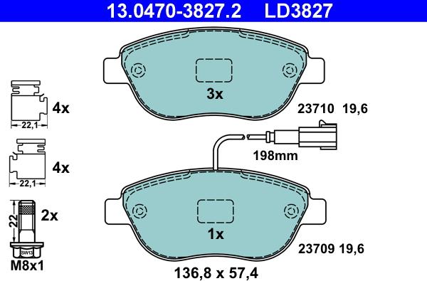 ATE 13.0470-3827.2 - Тормозные колодки, дисковые, комплект parts5.com