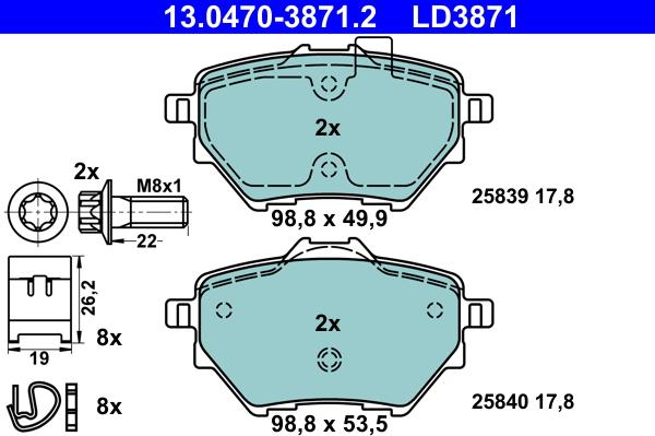 ATE 13.0470-3871.2 - Тормозные колодки, дисковые, комплект parts5.com